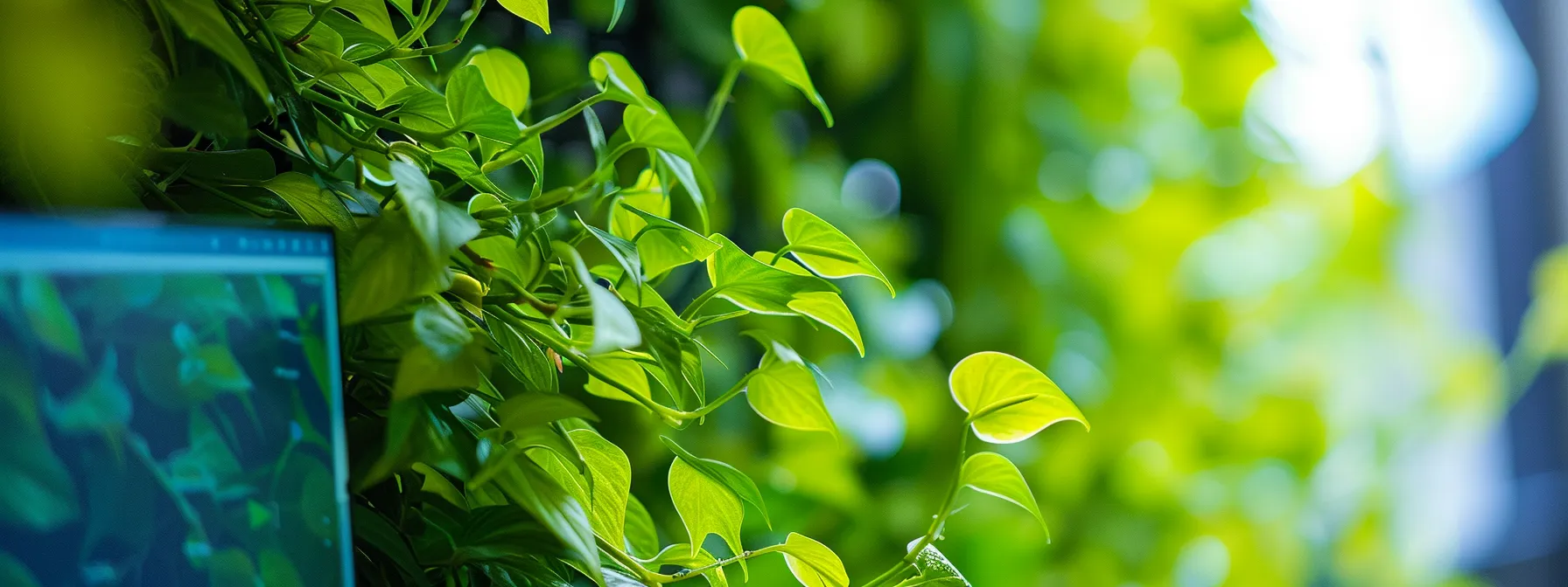 vibrant green vines weaving around a computer screen displaying top search engine rankings for woocommerce websites.