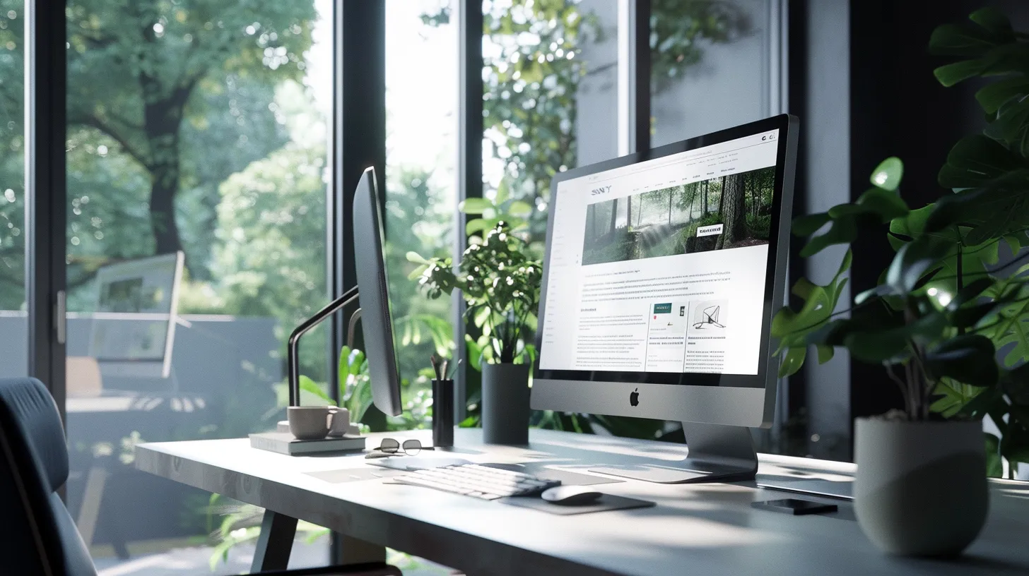 a captivating digital workspace showcasing a sleek, modern wordpress website design on an ultra-hd monitor, illuminated by natural light filtering through large, minimalistic windows.